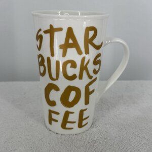 Starbucks Coffee 2015 White Gold Graffiti Lettering Latte Tall Mug 16oz Cup Tea